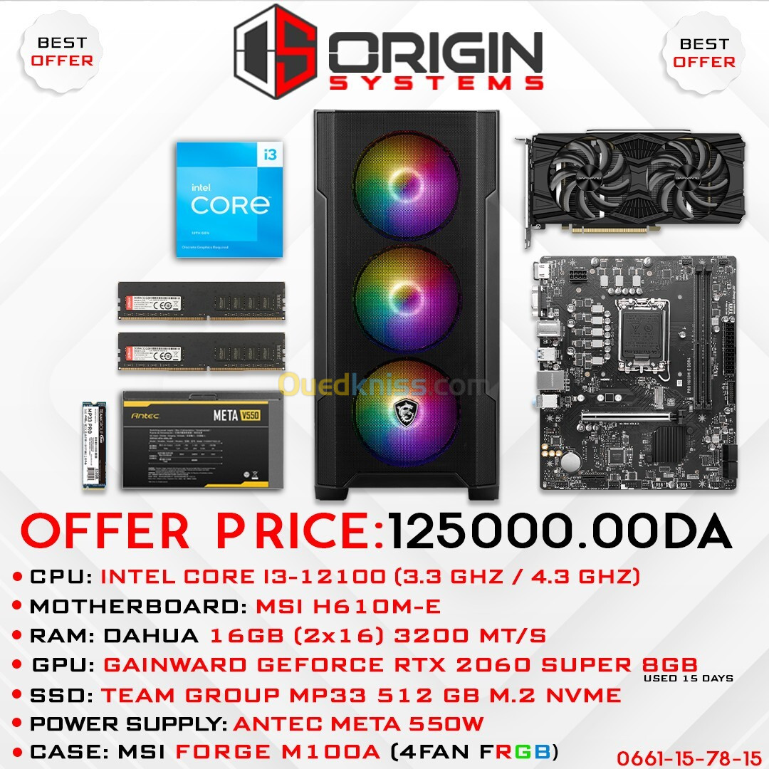 ORIGIN SYSTEMS CONFIG |MSI H610M-E | GAINWARD RTX 2060 SUPER 8GB |INTEL CORE I5 12100