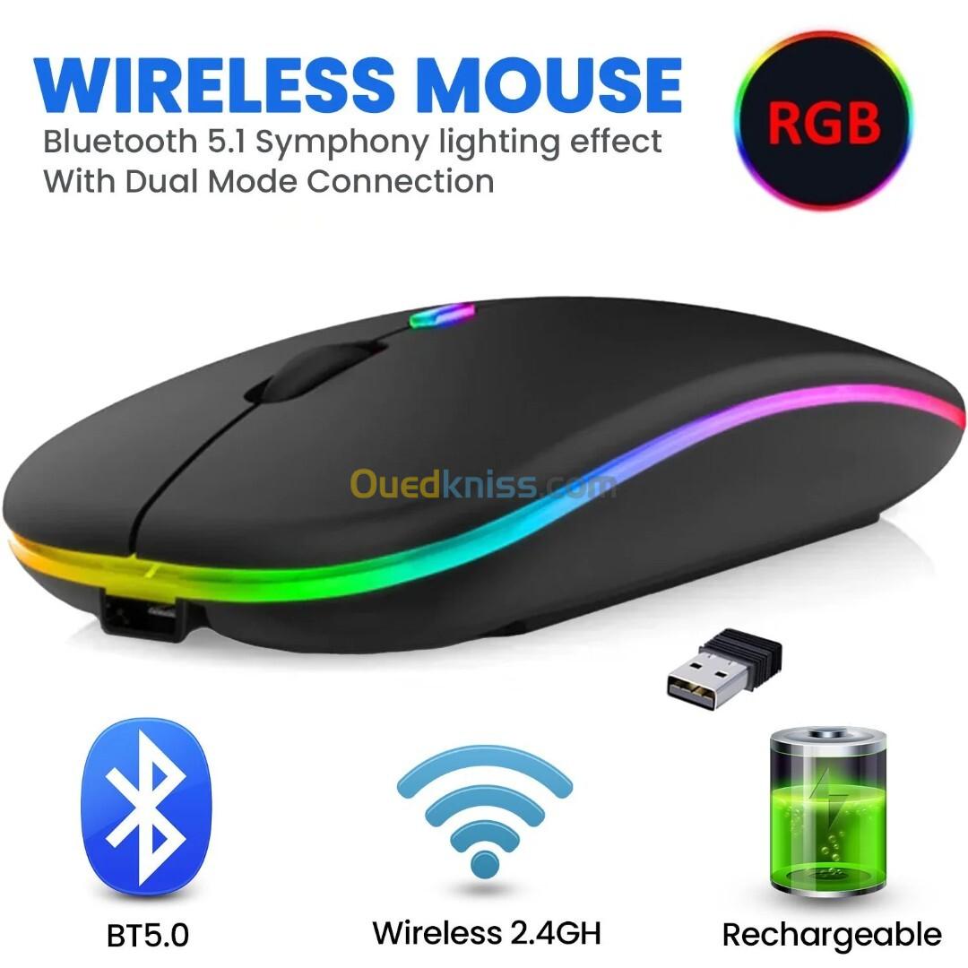 Souris sans fil rechargeable Bluetooth 5.1 + 2.4G ultra-mince silencieuse