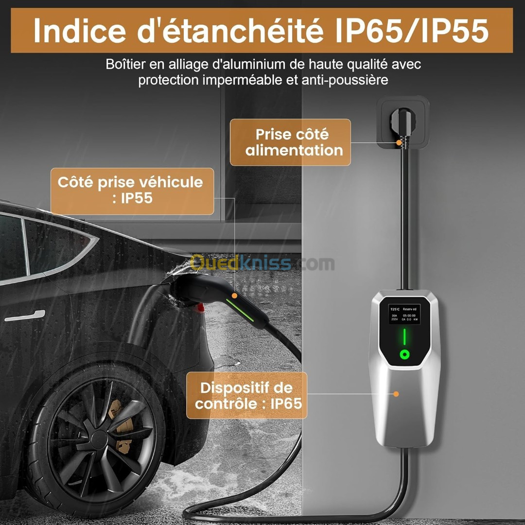 Neuf - Chargeur Véhicule Hybride ou Électrique avec Câble Type 2 de 5 Mètres