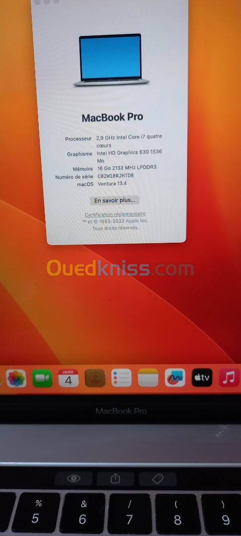 Macbook Pro 2017 I7 16Go 512ssd