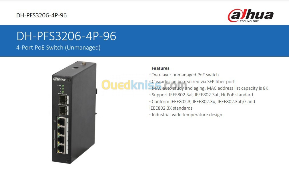 Switch Dahua 04 Ports PoE , 02 ports SFP