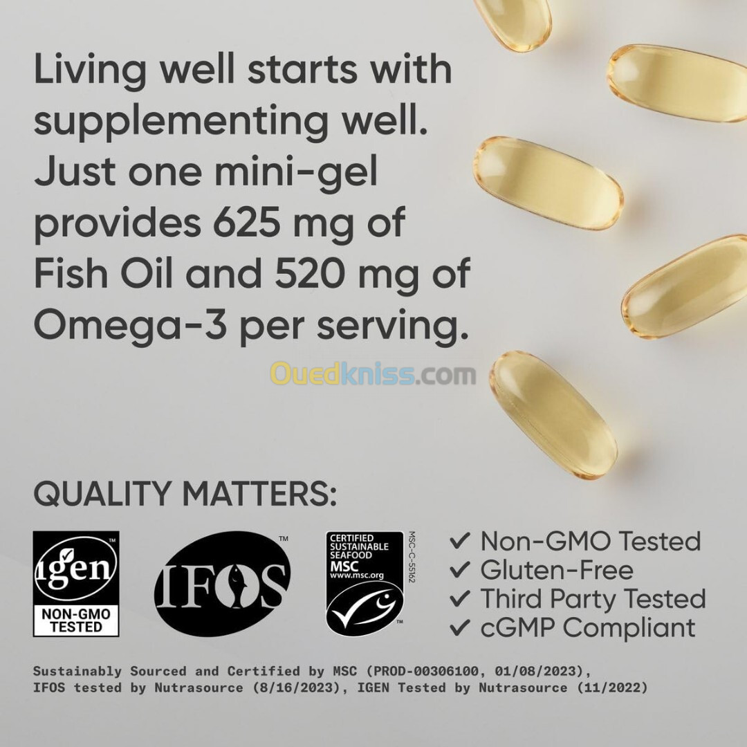 Omega 3 - 1250mg - Made in USA - 120 Gélules