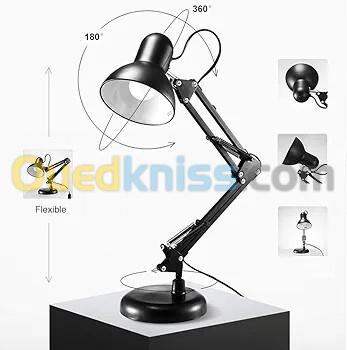 Smart Spring Modern Black Desk Lamp Flexible Clamp on Table Lamp with 3000K Bulb