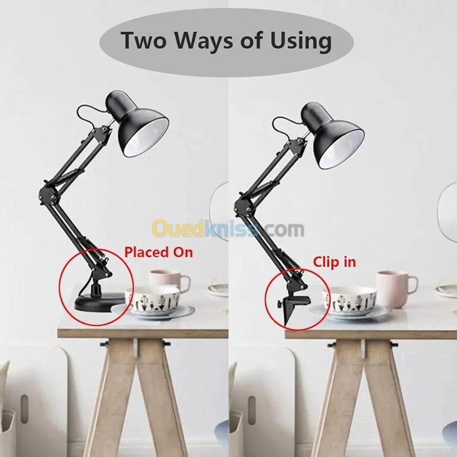 Smart Spring Modern Black Desk Lamp Flexible Clamp on Table Lamp with 3000K Bulb