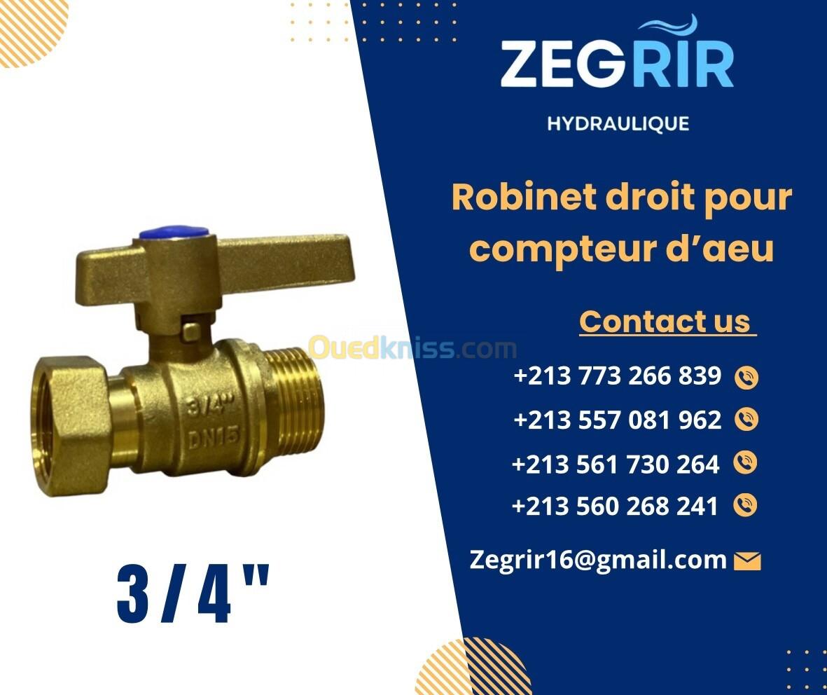 Robinet droit pour compteur