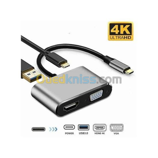 Adaptateur type c --- type c, VGA, HDMI, USB 3.0