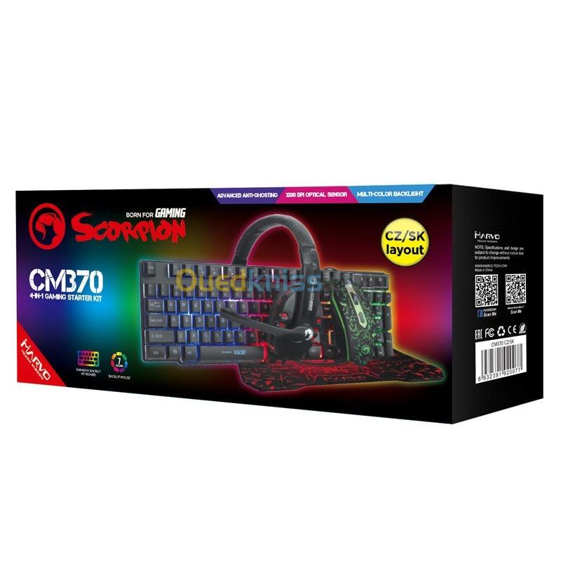 Pack 4en1 Clavier + Souris + Casque + Tapis de Souris Marvo Scorpion CM370