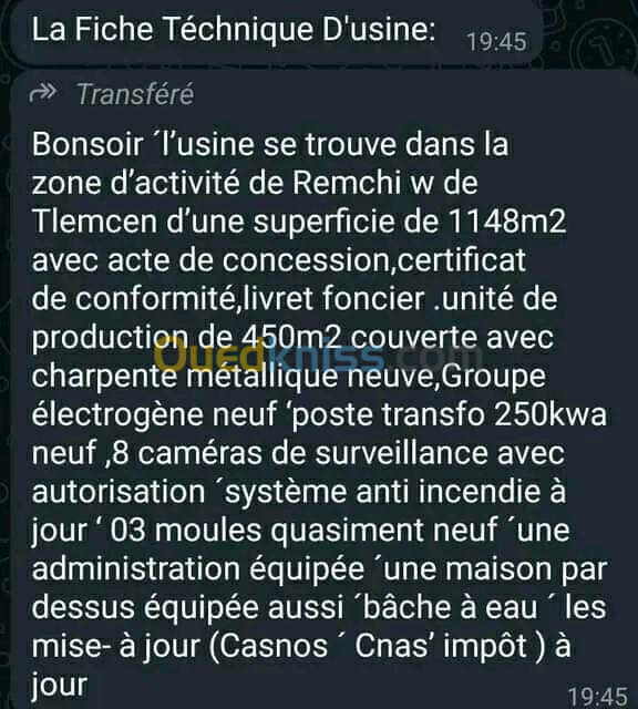 Vente Usine Tlemcen Remchi