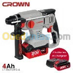 Marteau perforateur et perceuse sans fil avec 2batteries et chargeur 20V 4Ah CROWN CT28010XS-4