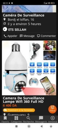Caméra Ampoule, Caméra Ampoule 360 Degrés WiFi Extérieur avec Vision Nocturne,  