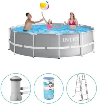 Piscine Ronde 366*99cm cadre prisme avec filtre et echelle