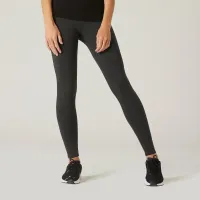 DOMYOS Legging Fitness Long Coton Extensible Ceinture Basse Femme - Salto Gris Foncé Ch