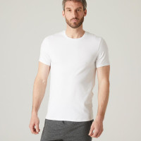 توب-و-تي-شيرت-domyos-t-shirt-fitness-manches-courtes-slim-coton-extensible-col-rond-homme-blanc-باب-الزوار-شراقة-المحمدية-الخروب-السنية-الجزائر