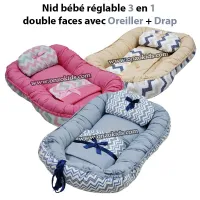 Nid réglable 3 en 1 double faces avec Oreiller + Drap pour bébé