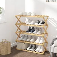منظم أحذية قابل للطي من 5 رفوف Porte-Chaussures Pliante En Bois Rouge 5 Étages  