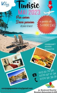 " TUNISIE " VOL+ HOTEL MOIS DE MAI 