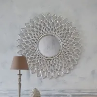 Miroir "Fleur" argent, bois sculpté D90 cm