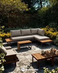 SALON ANGLE JARDIN MODULABLE 5 PLACES AVEC TABLE BASSE ALUMINIUM
