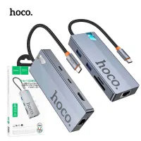HUB 8 en 1 HOCO HB52 TYPE-C vers to HDMI 4K 60Hz + Rj45 + 2 * USB 3.0 + USB-C + PD 100W + TF / SD