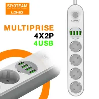 Multiprise Rallonge SIYOTEAM 4 Prise + 4 USB 5V 3.4A chargeur smartphone 2m SE4432 2500W