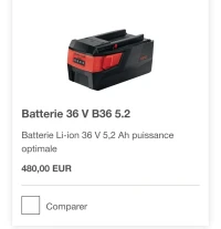Batteries HILTI 36V 5.2Ah 4ème génération (2024-Poland)