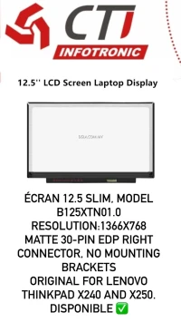 Écran 12.5 Slim, model B125XTN01.0