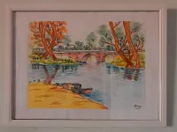Tableau paysage pastel -Fait main- Encadré 