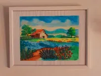 Tableau paysage pastel -Fait main- Encadré 
