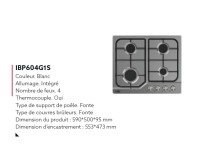 TABLE DE CUISSON IRIS 4 FEUX INOX IBP604G1S thumbnail 3