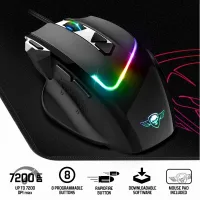 Pack Souris Filaire & Tapis de Souris pour Gamer 7200 dpi 8 Boutons Programmables RGB Pro-M3 
