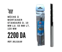 Mèche à mortaiser standard D. 10 mm Lu. 55 mm  pour bois rotation à droite - 301.510.00 - Leman