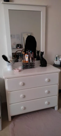 chambre à coucher blanche en bois pour 1 adulte (lit, table de nuit,coiffeuse)