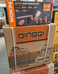 Compris eur Pack مجموعة أدوات الهواء WOKIN (5 قطع) وكمبروسر compressor الهواء DINGQI سعة 9لتر