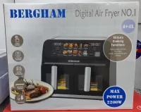 Promotion friteuse BERGHAM air fryer son huile deux bacs 8 litres 
