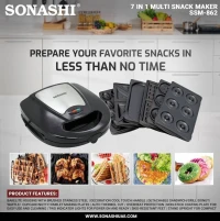 SONASHI Grill 7en1 Panini/Gaufre/Sandwich/Omelette/Donut/Cookies/Djouzia 760W