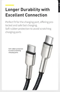 Baseus Type-C to Type-C  Cable 2M Cafule Series Metal Fast charge/Data 100W - Noir-Blanc