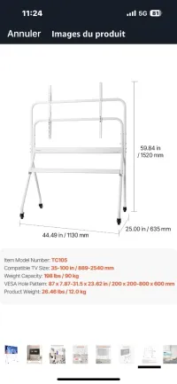 Supports Écrans interactifs Mobile avec roulettes 120 pouces 