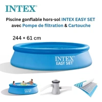 Piscine Gonflable Hors-Sol Ronde 244 x 61 cm avec Pompe de Filtration et Cartouche Easy Set - Intex