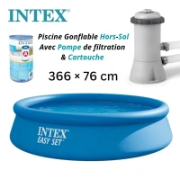 Piscine Gonflable Hors-Sol Ronde 366 x 76 cm avec Pompe de Filtration et Cartouche Easy Set - INTEX
