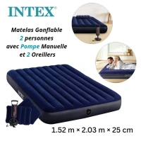 Matelas Gonflable 2 Personnes Avec 2 Oreillers et Pompe Manuelle 1.52m X 2.03mX 25cm - INTEX