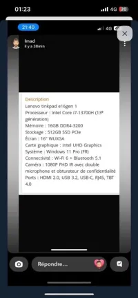 Thinkpad lenovo très bon état e16 