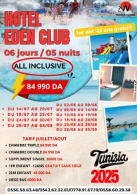 Voyage Organisé Monastir hotel Eden Club 84.990DA 14 juillet 