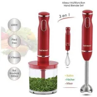 Techwood TMS-9605 Mixeur Plongeant 3 en 1 / 600W, 500 milliliters, Rouge
