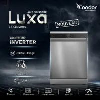 PROMOTION LAVE VAISSELLE CONDOR LUXA 16 COUVERT 9 PROG INOX/BLANC/NOIR INVERTER