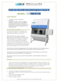 POSTE DE SECURITE MICROBIOLOGIQUE CLASSE III