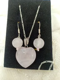 Parure argent et pierre naturelle semi précieuse quartz rose..طاقم فضةبحجر طبيعي الكوارتز الوردي 