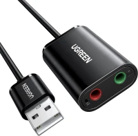 UGREEN Carte Son USB - Adaptateur USB vers Audio Jack Aux 3.5mm Dual TRS 3-Pole Casque et Microphone