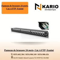 Panneau de brassage 24 ports, Cat. 6 FTP, Equipé