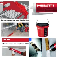 MASTIC ACRYLIQUE / mousse polyuréthane COUPE FEU ET CALFEUTREMENT POUR JOINT DE DILATATION HILTI