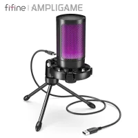 FIFINE a2 Gaming USB Microphone for PC PS5, Condenser Mic with Quick Mute, RGB Indicator